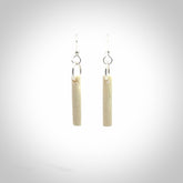 Hand carved medium whalebone drop earrings hand made by Kristal Thompson. One only large whale bone drop earrings. Real whale bone art to wear. Free Shipping worldwide. One pair only, delivered in a kete pouch.